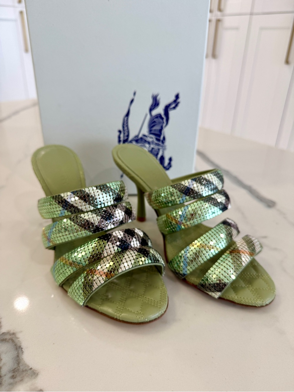 Burberry Check Mesh Mews Strap Sandals - Picture 2 of 9